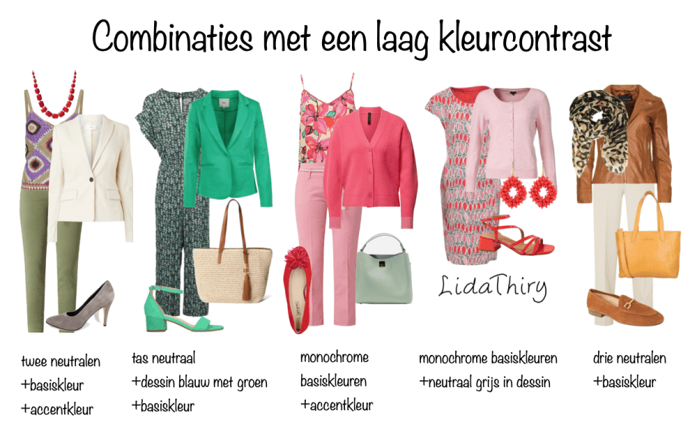 Een outfit met een laag kleurcontrast hoeft niet saai te zijn